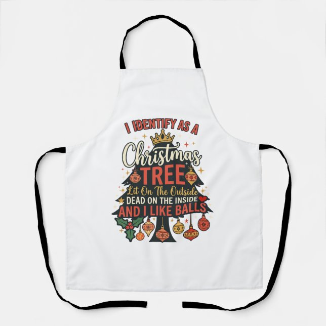 Identify As Christmas Tree Crown Balls Apron (Front)