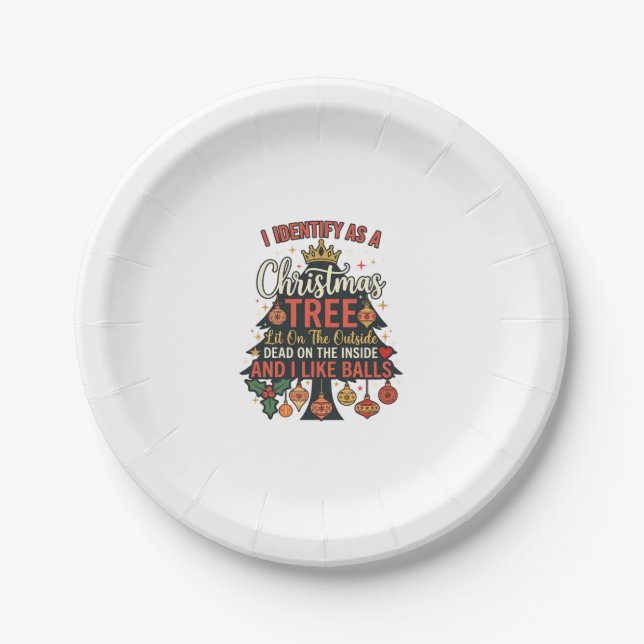 Identify As Christmas Tree Crown Balls Paper Plate (Front)