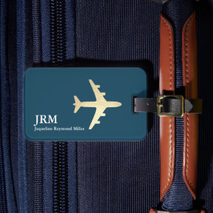 Identify Her Bags . gold airplane dark-blue Luggage Tag