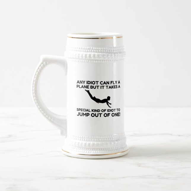 IDIOT SKYDIVING BEER STEIN (Left)