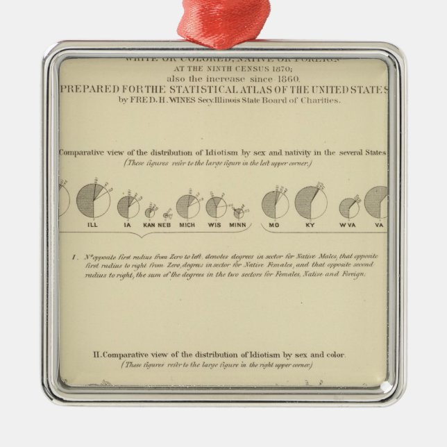 Idiots, Statistical US Lithograph 1870 Metal Tree Decoration (Front)