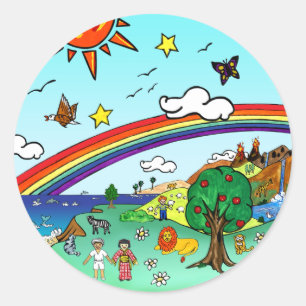 Idyllic Children's Landscape -- Paradise Binder Classic Round Sticker