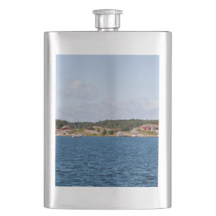Idyllic coast landscape hip flask