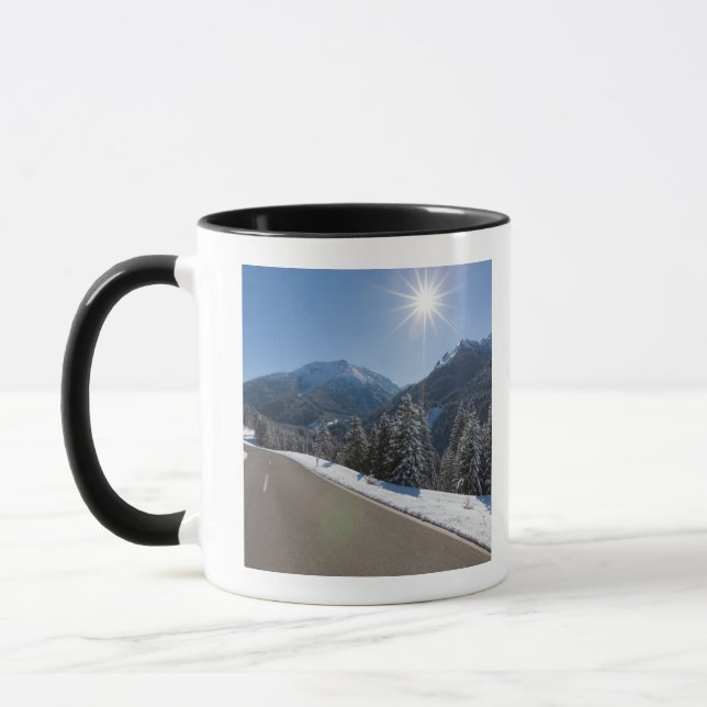 Idyllic empty road thrugh a winter landscape, 2 mug (Left)