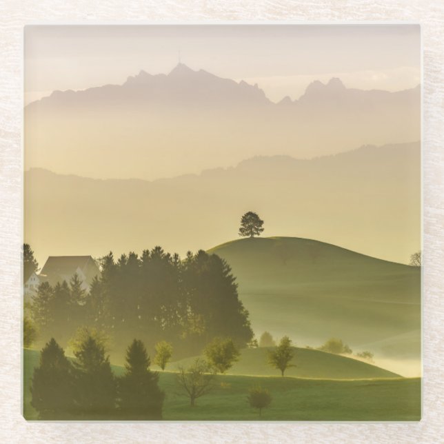 Idyllic Landscape | Switzerland, Säntis Glass Coaster (Front)