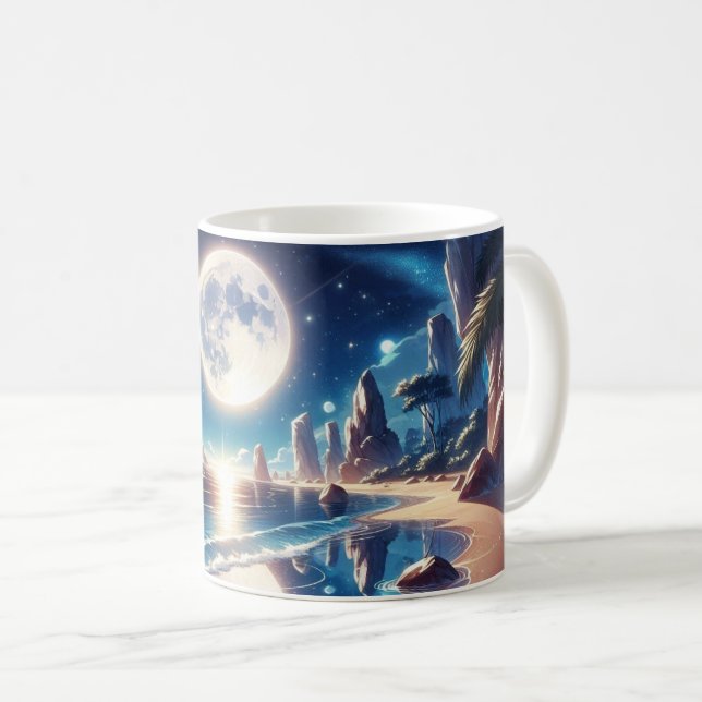 Idyllic Moonlit Beach Painting Coffee Mug (Front Right)
