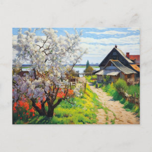 Idyllic Spring Farmstead Cherry Blossoms on Sandy  Holiday Postcard