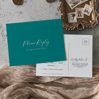 Idyllic Stylish Calligraphy Teal Menu Choice RSVP 