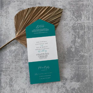 Idyllic Stylish Calligraphy Teal Wedding All In One Invitation