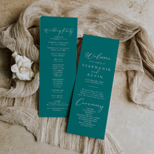 Idyllic Stylish Calligraphy Teal Wedding  Programme