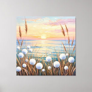 Idyllic Sunrise Over Ocean Featuring Wild Grasses Canvas Print