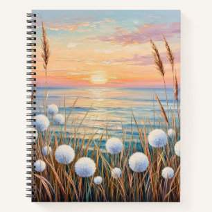 Idyllic Sunrise Over Ocean Featuring Wild Grasses Notebook