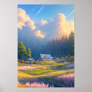 Idyllic Village Amidst Majestic Nature Poster