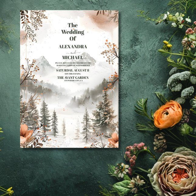Idyllic Watercolor Mountain Winter Forest Wedding Invitation (Creator Uploaded)