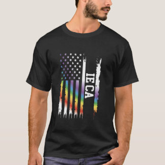 Ie Ca United States Distressed Rainbow w US Flag T-Shirt