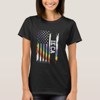Ie Ca United States Distressed Rainbow w US Flag T-Shirt