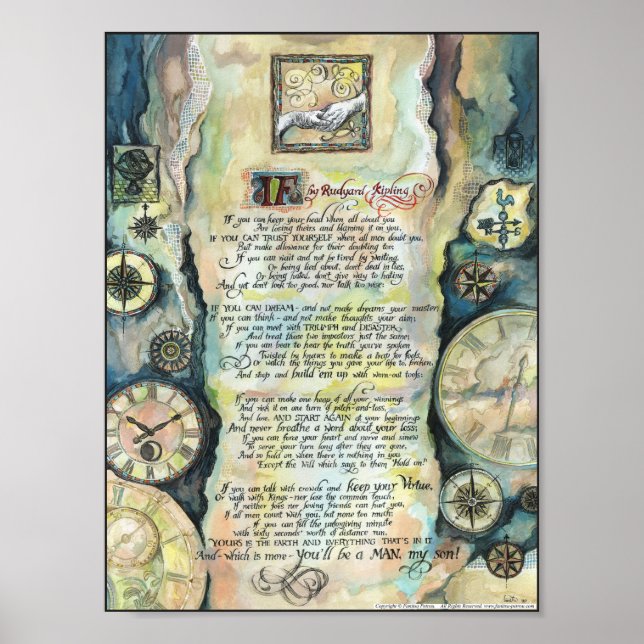 "IF" by Rudyard Kipling - Calligraphy Poster (Front)