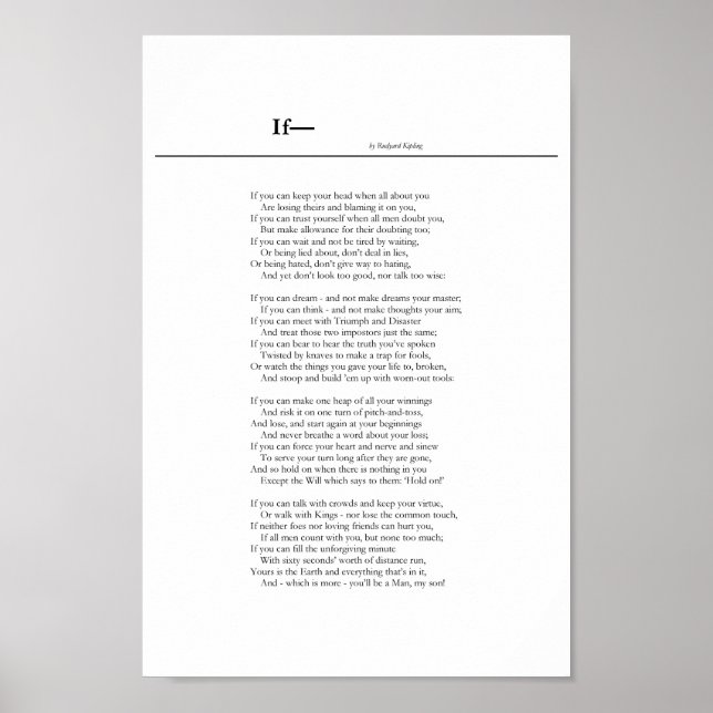 If— by Rudyard Kipling Poster (Front)