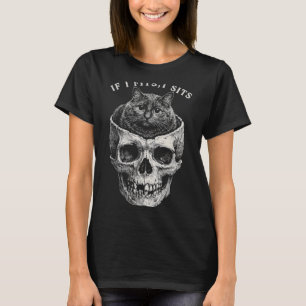 If Fits Sit Black Cat Skull Funny Minimal Meme T-Shirt