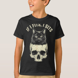 If fits sit black cat skull minimalist funny meme T-Shirt