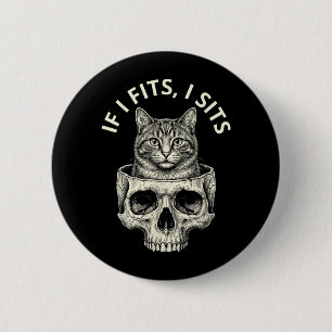 If Fits Sit Black Cat Skull Minimalist Meme Humour 6 Cm Round Badge