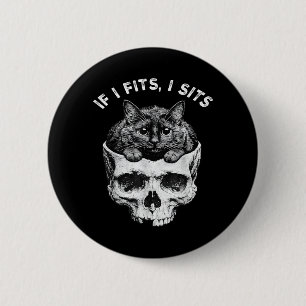 If Fits Sit Black Cat Skull Minimalist Meme Humour 6 Cm Round Badge
