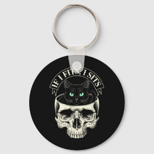 If Fits Sit Black Cat Skull Minimalist Meme Humour Key Ring