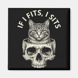 If Fits Sit Black Cat Skull Minimalist Meme Humour Magnet
