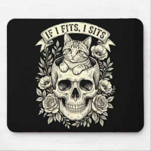 If fits sit black cat skull minimalist meme humour mouse pad