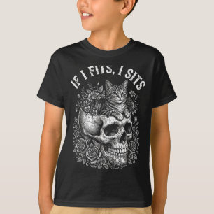 If fits sit black cat skull minimalist meme humour T-Shirt