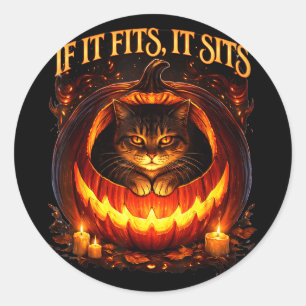 If fits sits black cat gothic dark humour hallowee classic round sticker