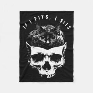 If fits sits black cat skull gothic dark humour fleece blanket