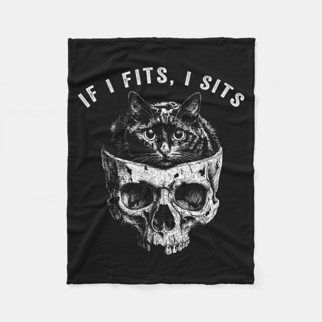If fits sits black cat skull gothic dark meme fleece blanket (Front)