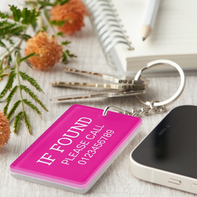 If Found Please Call This Phone Number Custom Pink Key Ring (Front Right)