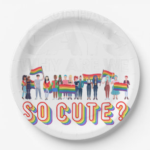If God Hates Gay Why Are We So Cute Rainbow Flag G Paper Plate