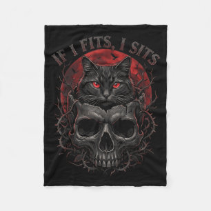 If I Fits I Sits Black Cat Skull Gothic Dark Humou Fleece Blanket