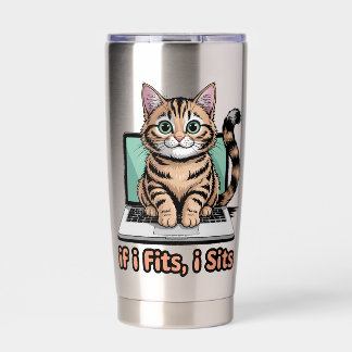 If I Fits I Sits Funny Cat Meme Laptop Worker Gift Insulated Tumbler