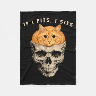 If I Fits I Sits Funny Cat Skull Gothic Dark Humou Fleece Blanket
