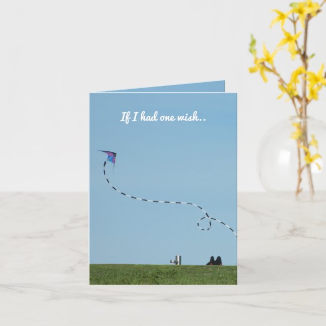 If I had one wish peaceful kite flying world peace Card (Yellow Flower)