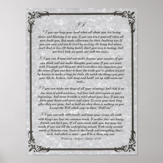 IF Inspiring Poem for Young Men by Rudyard Kipling Poster (Front)