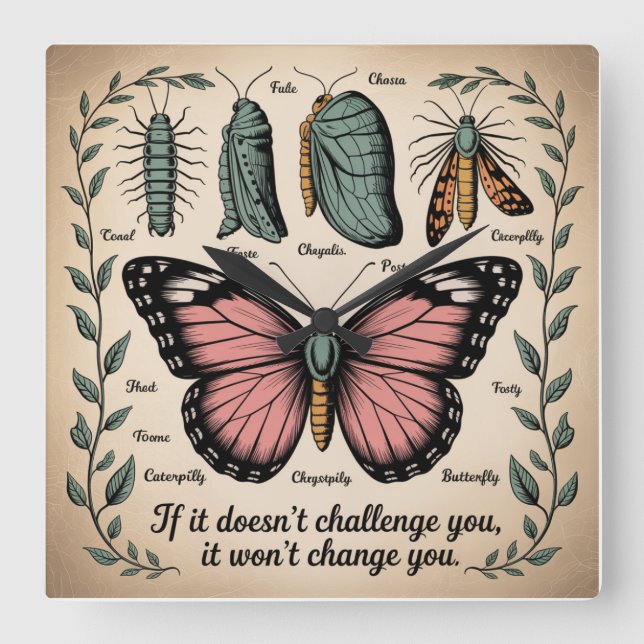 If It Doesn't Challenge You, It Won't Change You Square Wall Clock (Front)