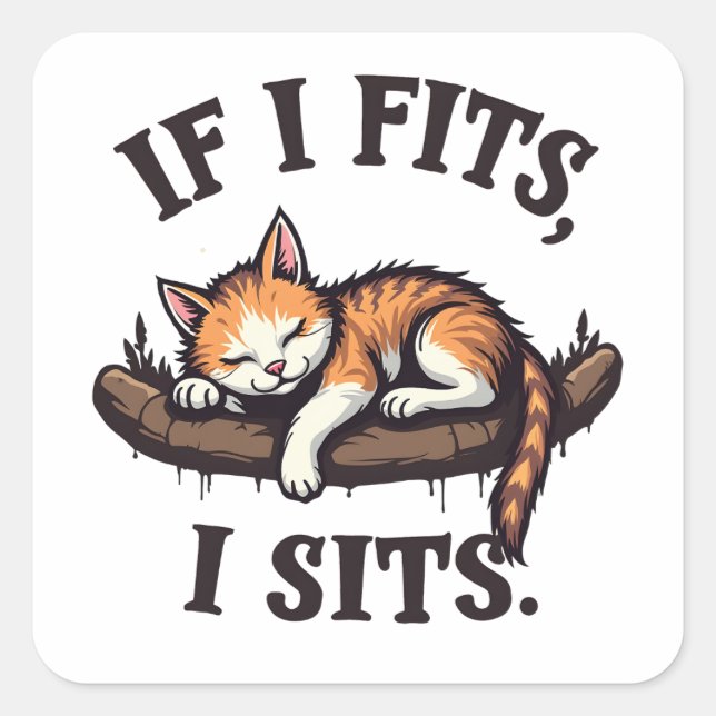 If it Fits I Sits Funny Sleepy Cat Feline Kitten   Square Sticker (Front)