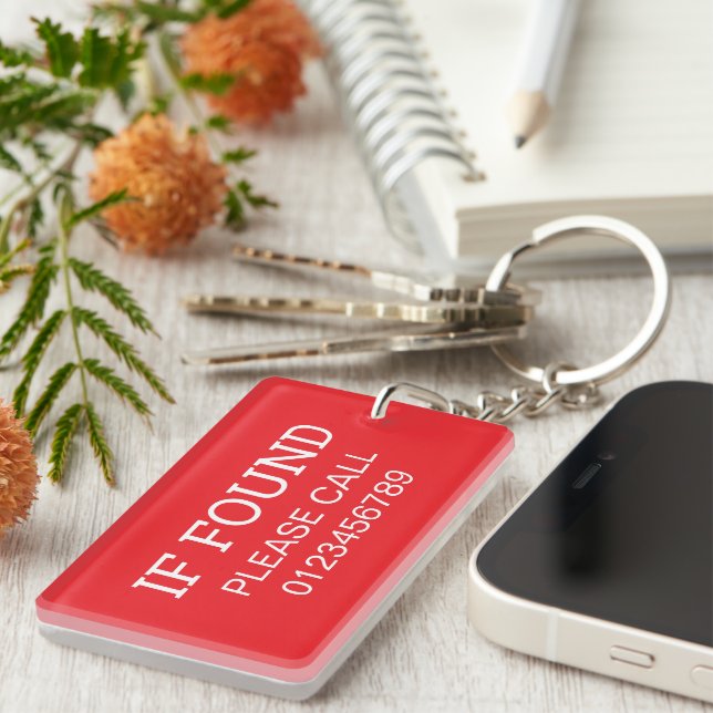 If Keys Found Please Call This Number Custom Red Key Ring (Front Right)