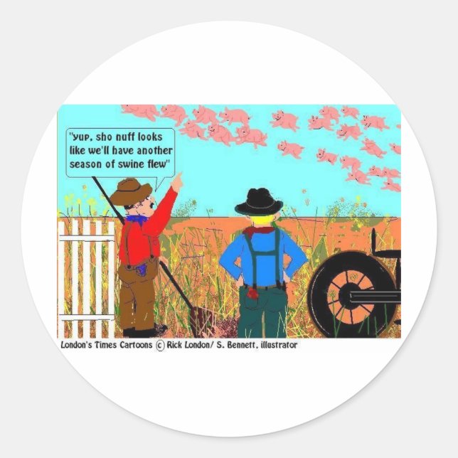 If Pigs Flew Funny Cartoon Gifts & Collectibles Classic Round Sticker (Front)