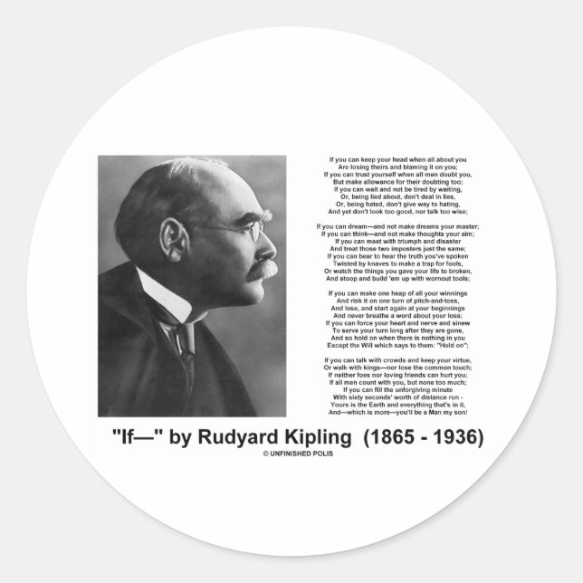 "If— " Poem By Rudyard Kipling Classic Round Sticker (Front)
