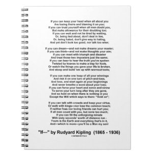 If- Poem by Rudyard Kipling (No Kipling Picture) Spiral Notebook