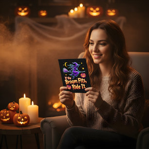 If The Broom Fits Ride It Halloween Witch design Postcard