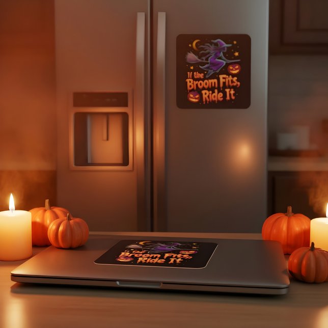 If The Broom Fits Ride It Halloween Witch design Square Sticker (Creator Uploaded)