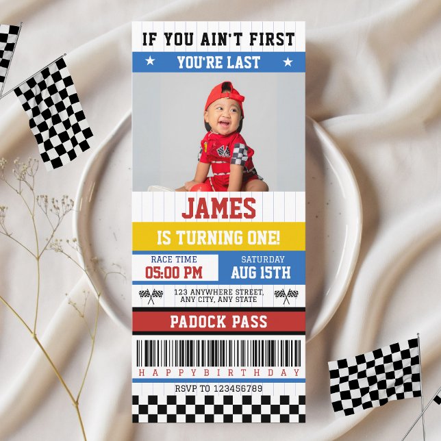 If you ain't first you're last Racing 1st Birthday Invitation (If you ain't first you're last racing 1st birthday with photo Fast One )