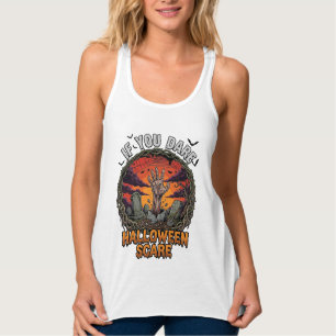 If You Dare Halloween Scare Zombie Hand Tombstone_ Singlet